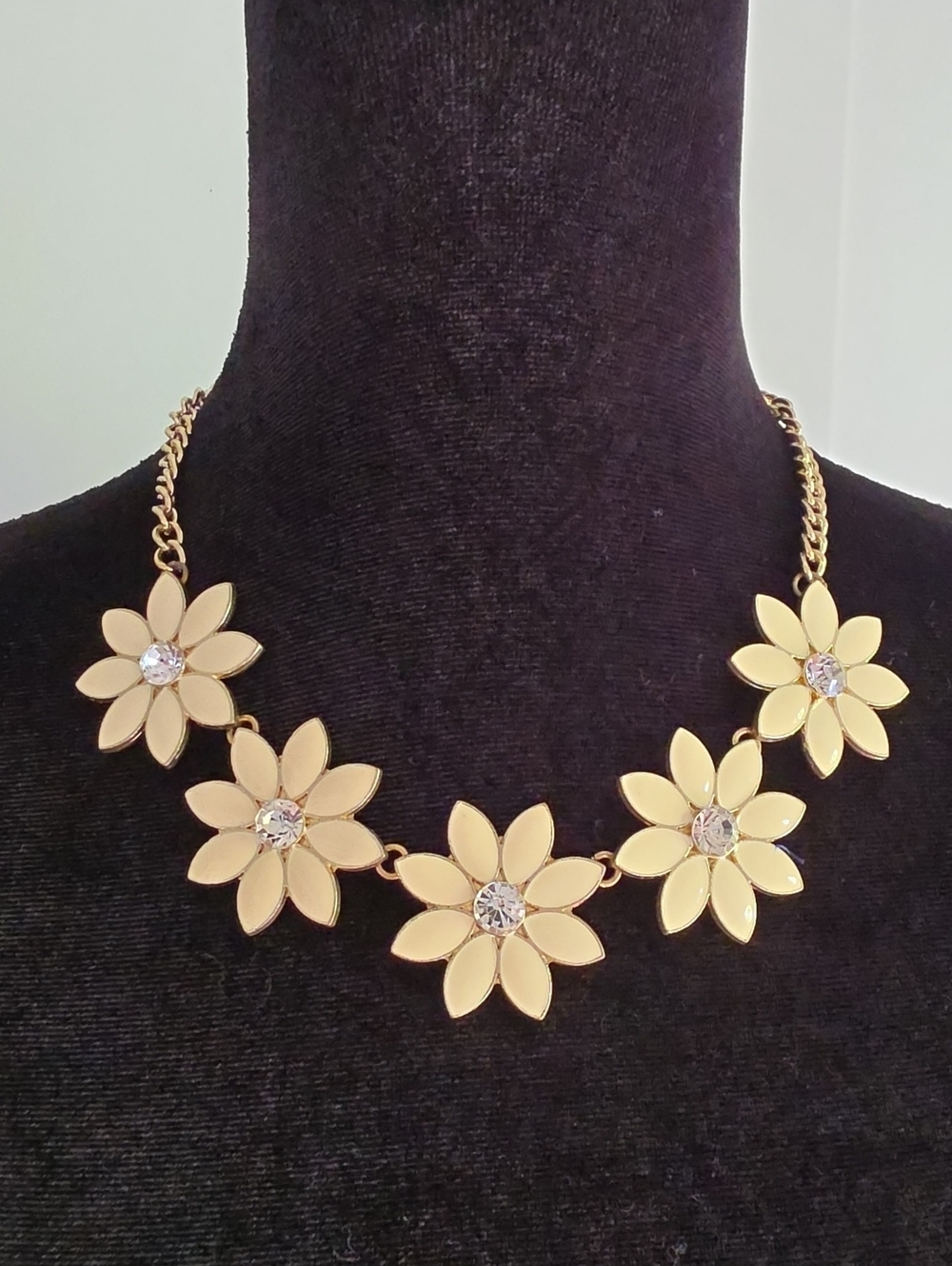 Full Tilt Gold Floral Necklace with Crystal Centers